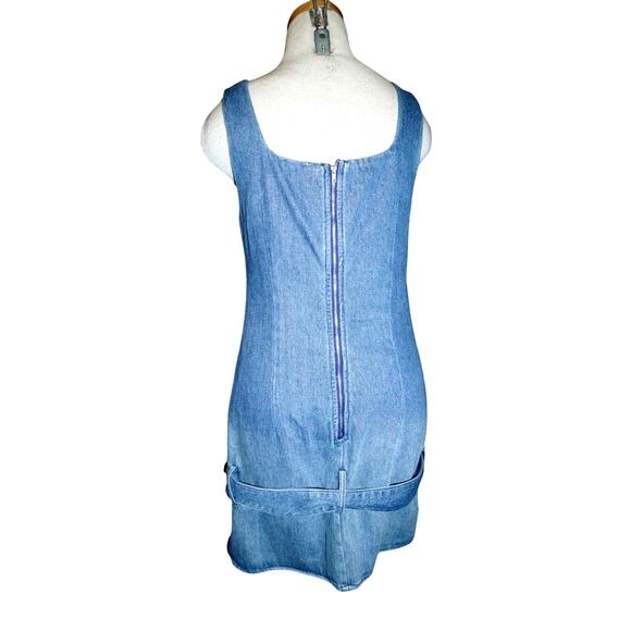 LE LIS Denim Mini Dress M Belted Tank Sleeveless Square Neck Blue Y2K Casual - Picture 9 of 11